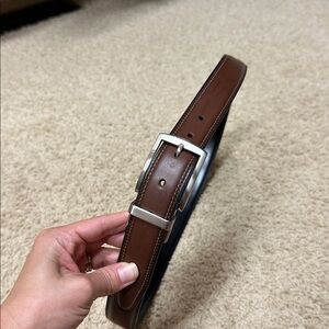 Reversible black and Brown Leather Belt with Silver Buckle